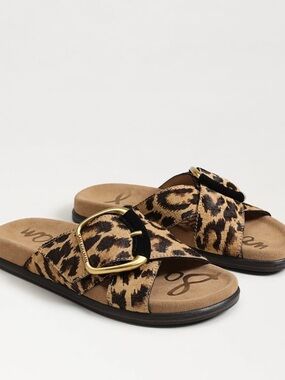 Darla Gold Buckle Leopard Slides 9.5